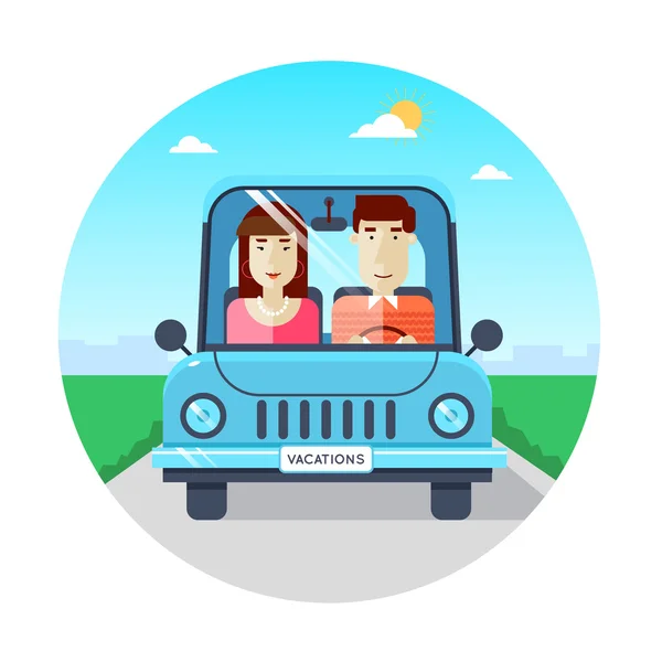 Pareja viajando en coche — Vector de stock