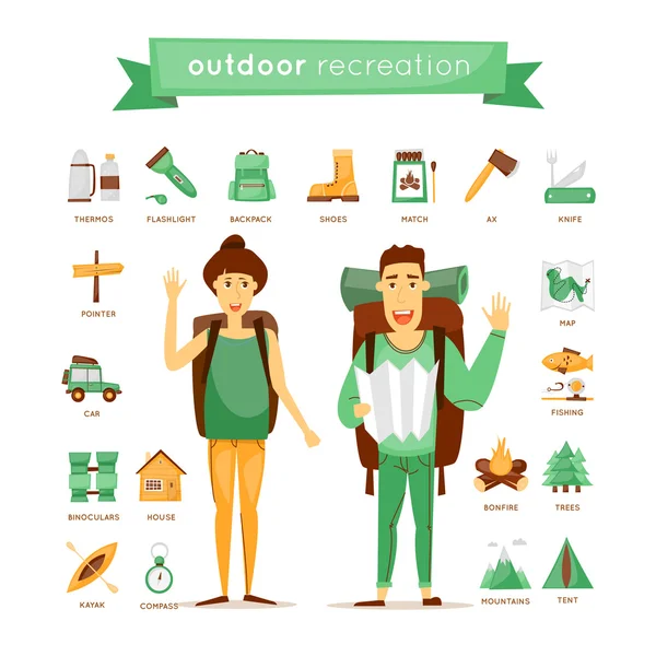 Couple traveling outdoors — Stock Vector