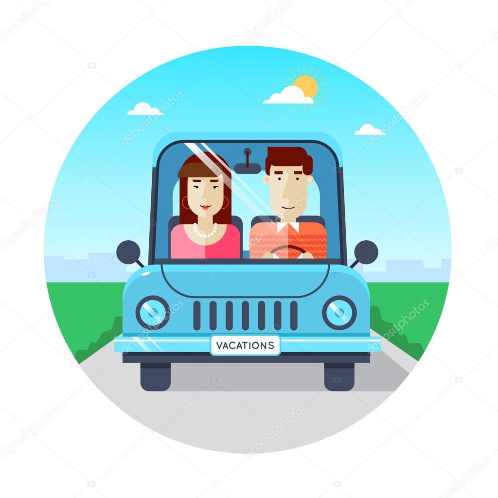 Couple traveling by car