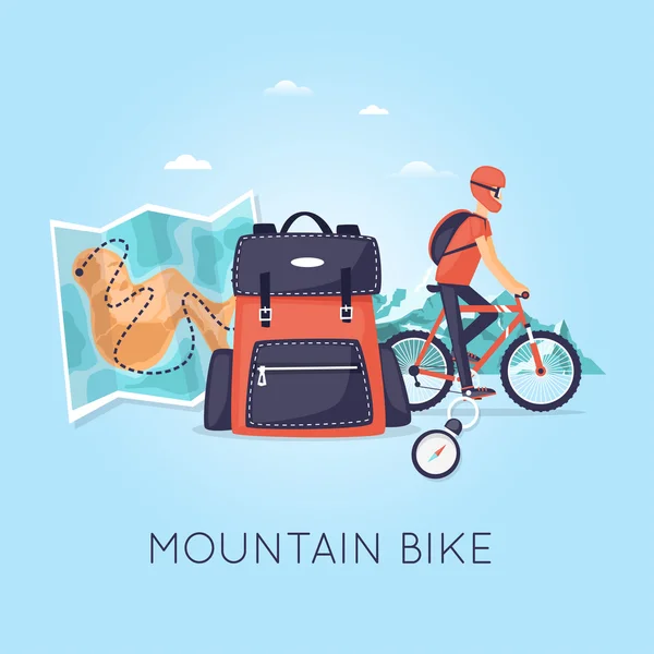 Bicyclist with backpack riding — Stock Vector