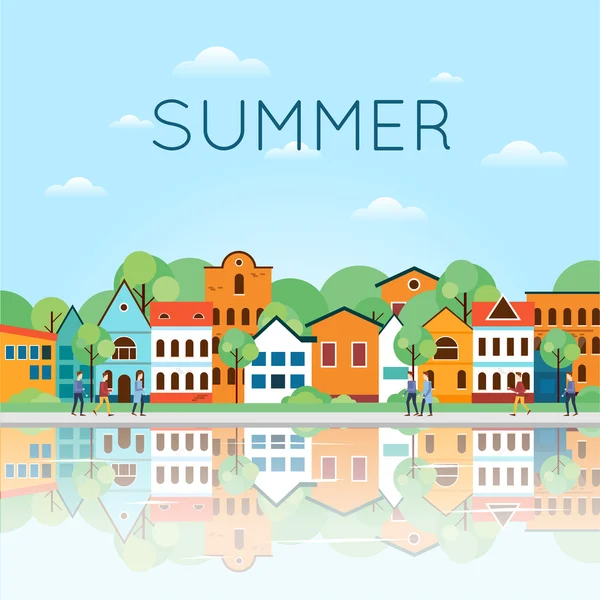 Summer Old city landscape — Stock Vector
