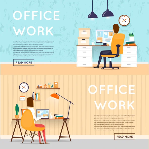 Man en vrouw werken in office — Stockvector