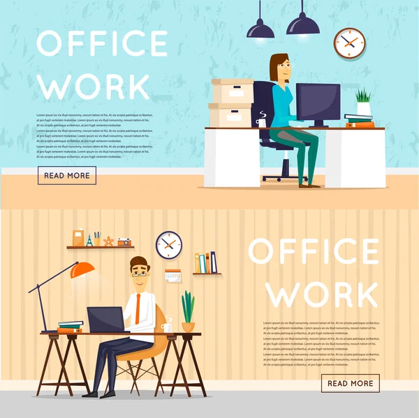 Man en vrouw werken in office — Stockvector