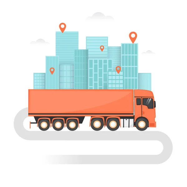 オレンジ色の貨物トラック — ストックベクタ