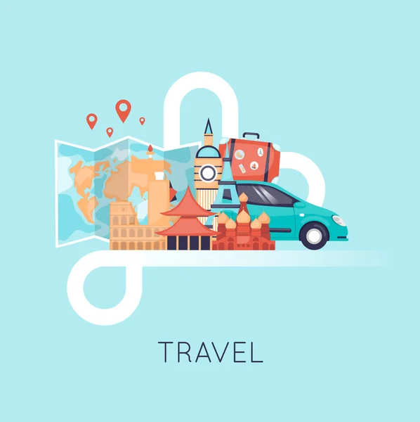 Travel by car. World Travel. — Stock Vector