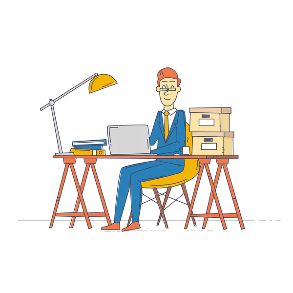 Muž sedí u stolu a pracovní — Stockový vektor
