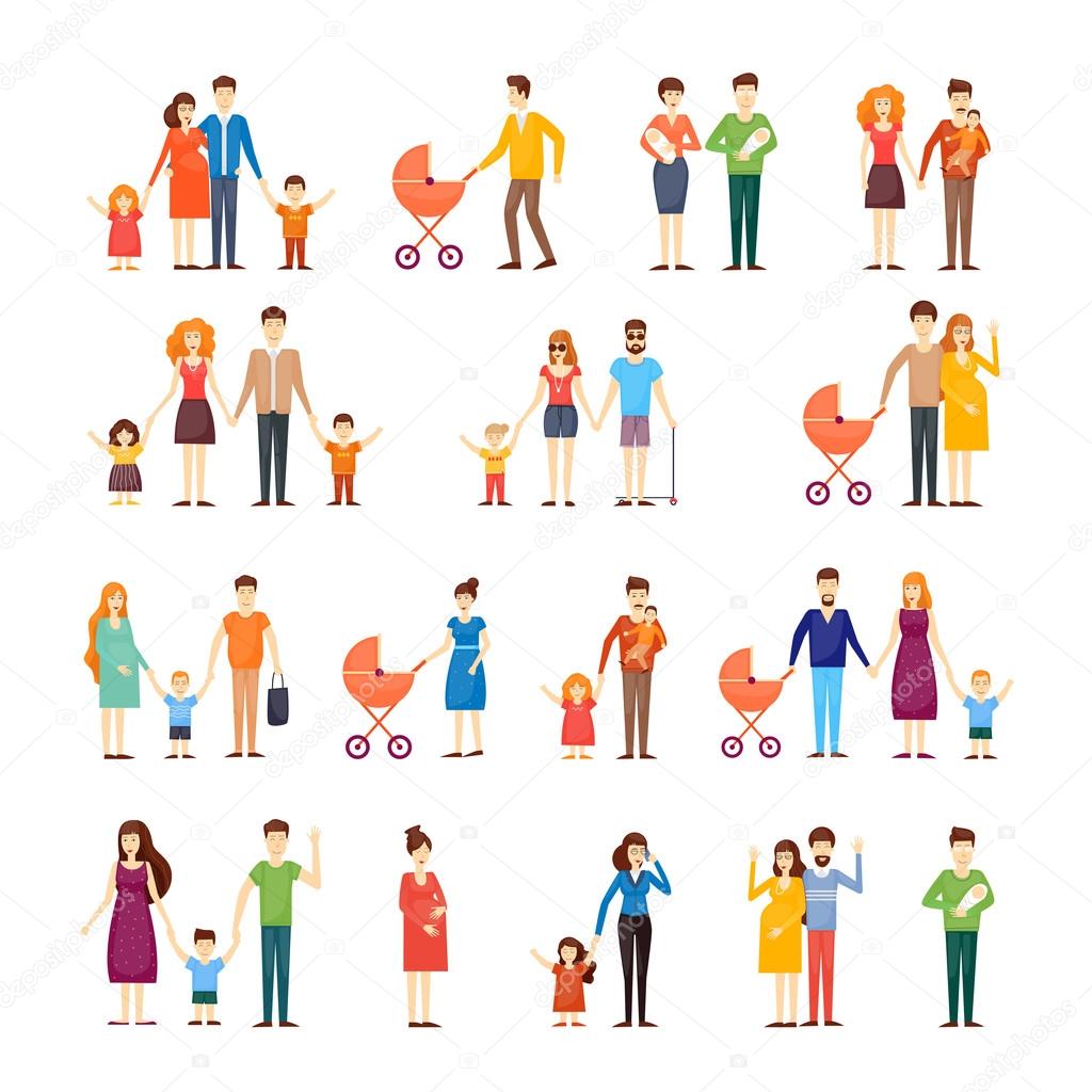 Parents With Kids Cartoon Family Character Design Stock