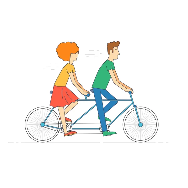 Pareja montar en tándem bicicleta — Vector de stock