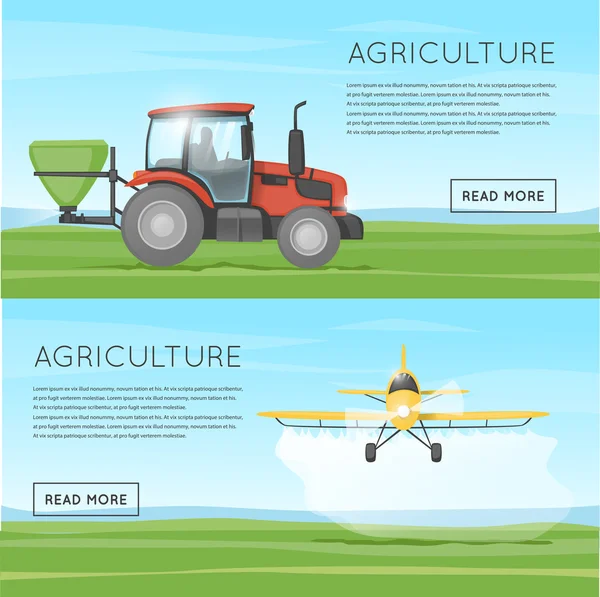 Tractor and yellow plane — Stock Vector