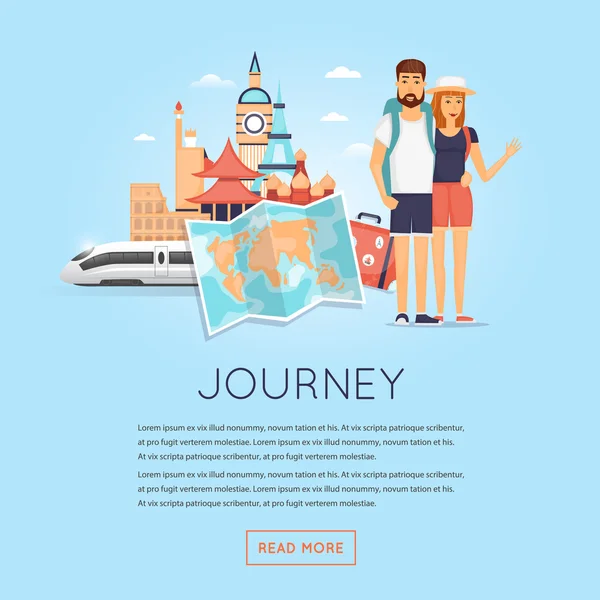 Dos jóvenes turistas de vacaciones — Vector de stock