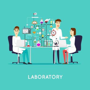 Laboratuvar odasında çalışan bilim adamları.