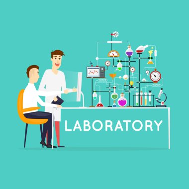 Laboratuvar odasında çalışan bilim adamları.