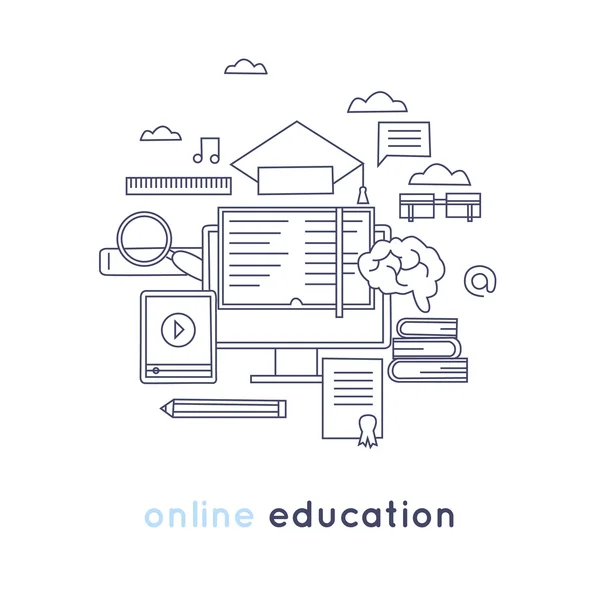 Online Eğitim. Düz tasarım — Stok Vektör