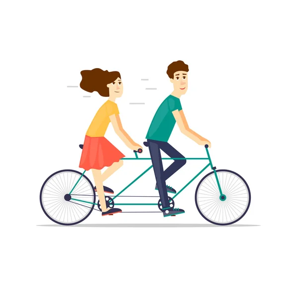 Pareja montar en tándem bicicleta — Vector de stock