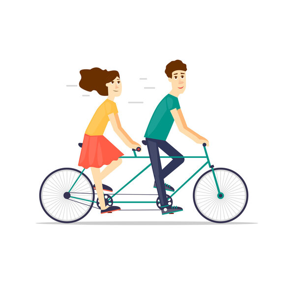 Couple riding tandem bicycle  