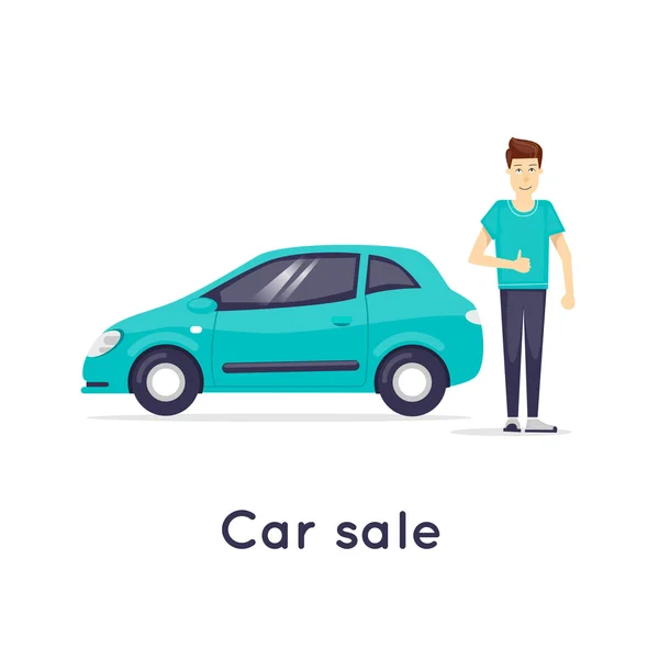 Car sale. Character. — Stock Vector