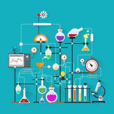 Flat design. Laboratory workspace and workplace concept.Chemistry, physics, biology.Modern vector illustration. clipart
