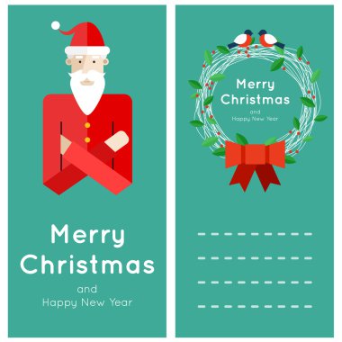 Noel kartı. Mutlu Noeller ve mutlu yeni yıl. Düz stil.