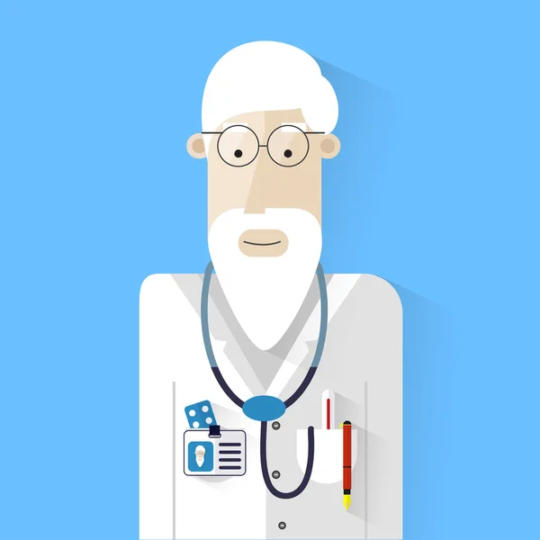 Doctor with stethoscope flat design with long shadow. Medicine and chemical. — Stock Vector