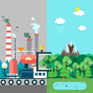 Pollution and eco-friendly landscapes clipart