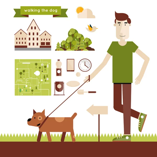 Man walking dog — Stock Vector