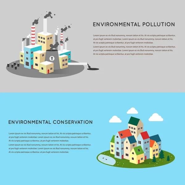 오염과 환경 친화적인 풍경 — 스톡 벡터