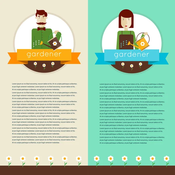 Jardinero hombre y mujer personajes — Vector de stock