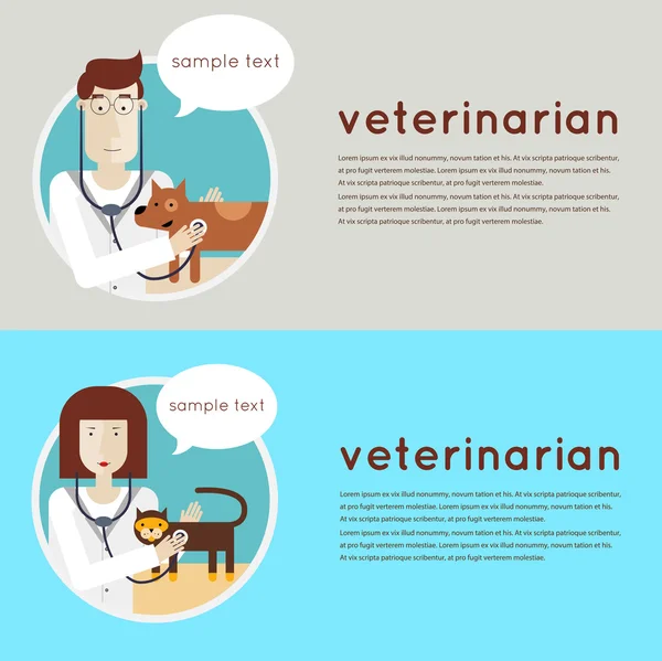 Veterinarian examining puppy and cat. — Stock Vector