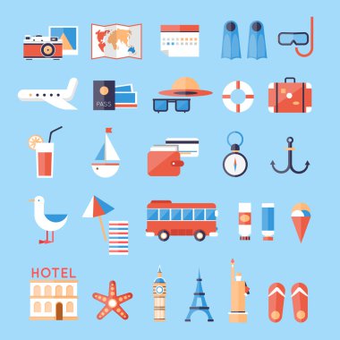Icons set yaz tatili, seyahat