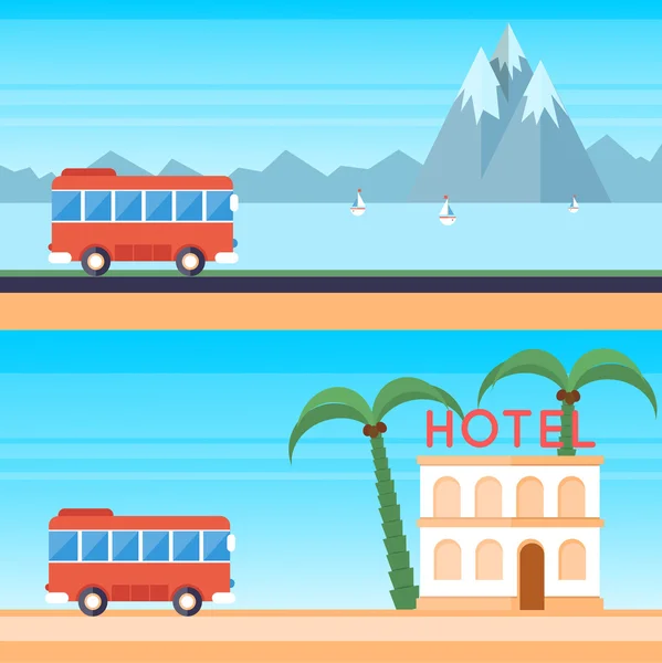 Viaja en autobús. 2 banners . — Vector de stock