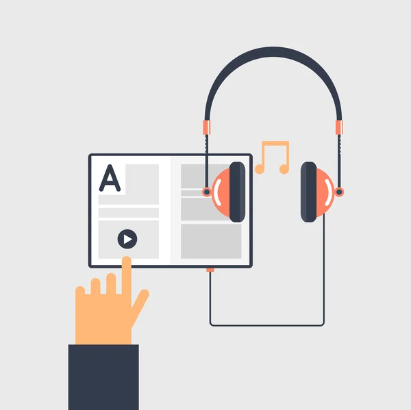 Audio-boek en eLearning concept. — Stockvector