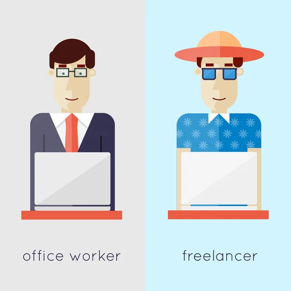Freelancer och kontorist. — Stock vektor