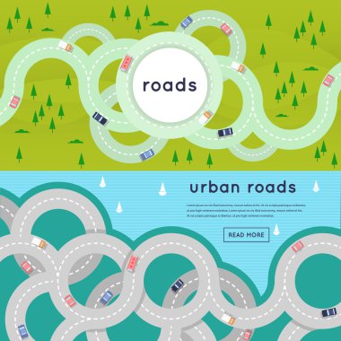Busy urban asphalt roads and transport clipart