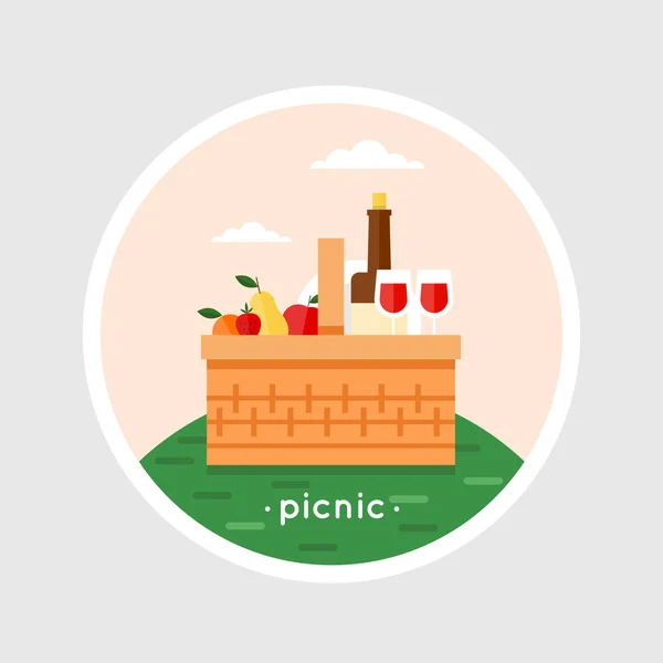 Cesta de picnic llena de comida — Vector de stock