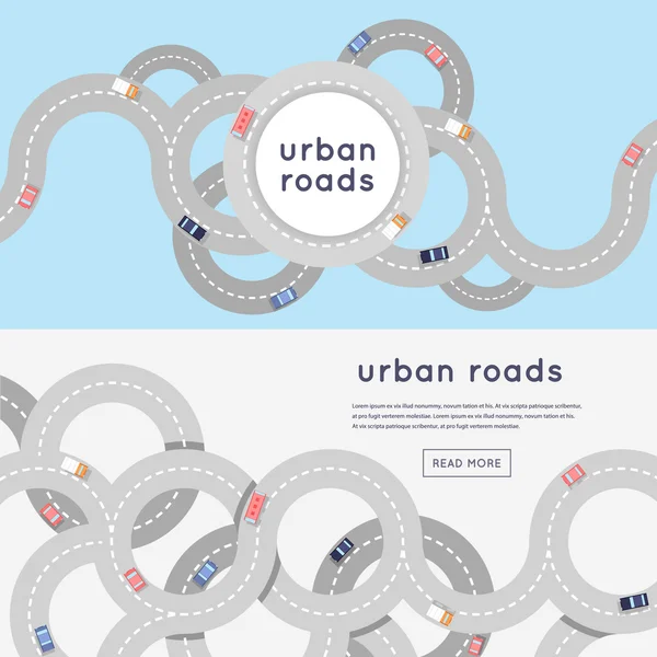 Viel befahrene städtische Asphaltstraßen und Verkehr — Stockvektor