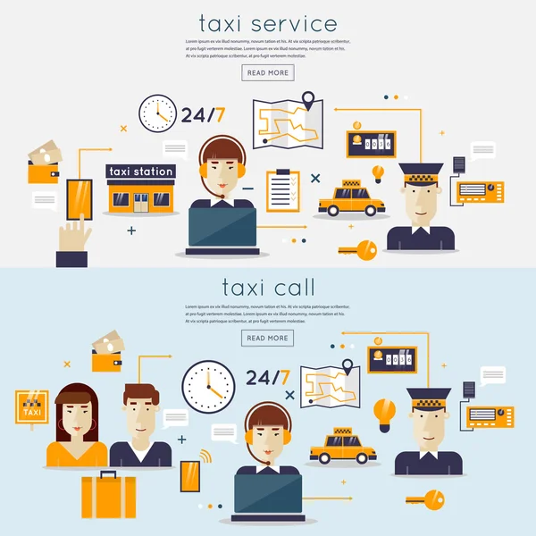 Taxi szolgáltatás fogalmát a két utas — Stock Vector