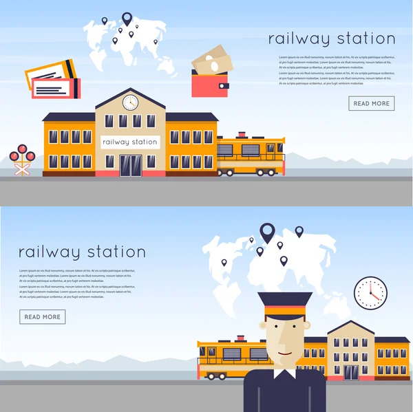 Concept de gare ferroviaire. — Image vectorielle