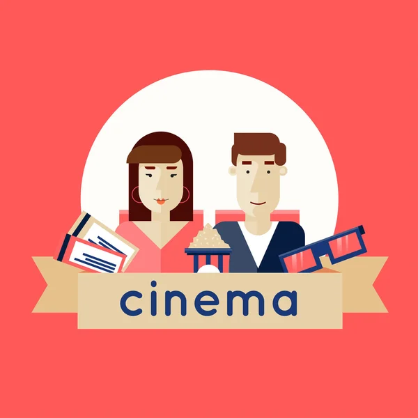 Homme et femme dans le cinéma — Image vectorielle