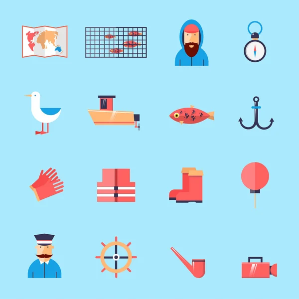 Filet de pêche ensemble d'icônes — Image vectorielle