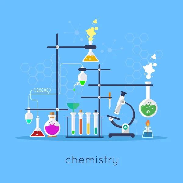 Sprzęt laboratoryjny chemii obszar roboczy i nauka — Wektor stockowy