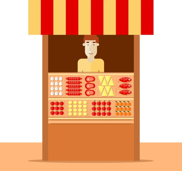 Vendedor vende produtos atrás do balcão — Vetor de Stock