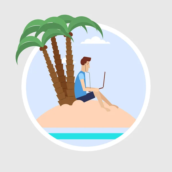 Freelancer sitting on a beach — Stock Vector