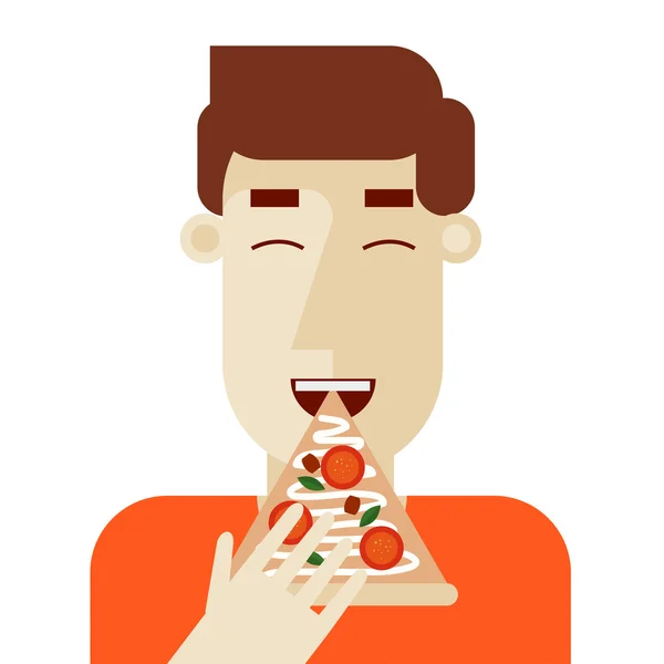 Homem comendo pizza — Vetor de Stock