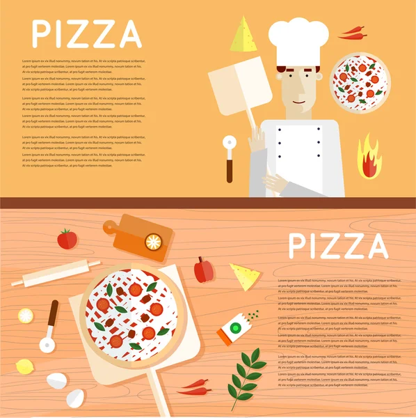 Baker prepara pizza — Vector de stock