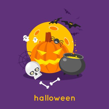 Mutlu Cadılar Bayramı Balkabağı ve kafatası