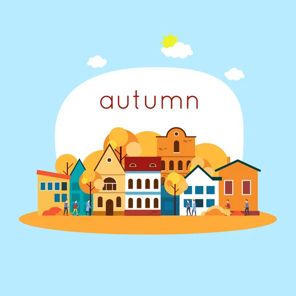 Autumn cityscape illustration. — Stock Vector