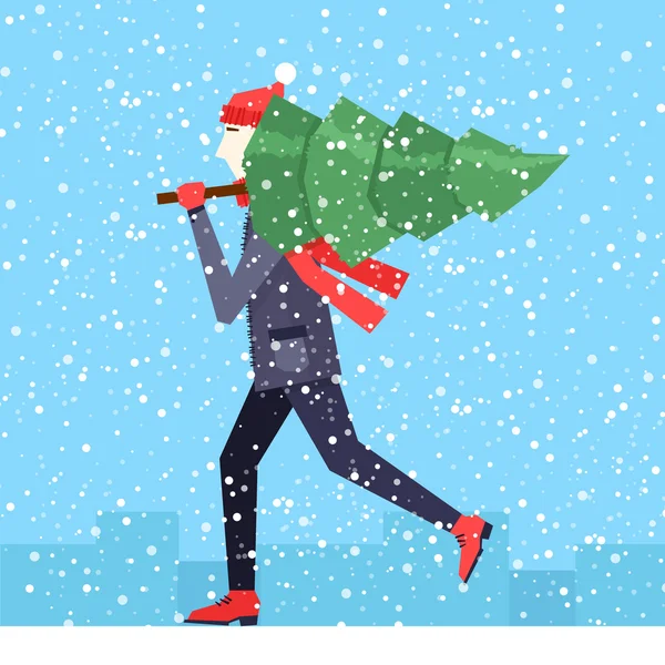 Hombre cargando árbol de Navidad — Archivo Imágenes Vectoriales