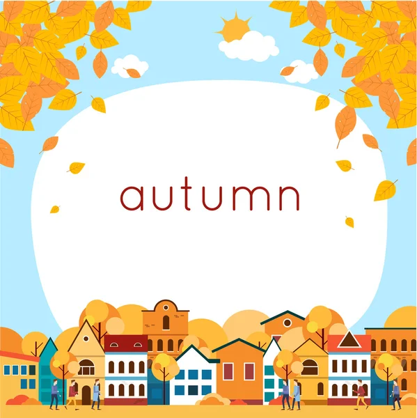 Autumn cityscape with  leaves. — Stock Vector