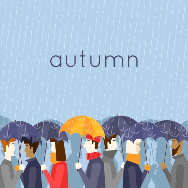 Automne personnes avec parapluies — Image vectorielle