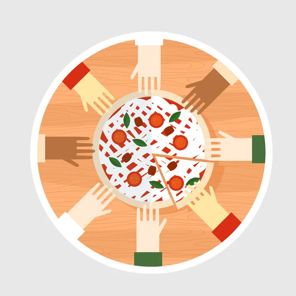 Las manos alcanzan para pizza . — Archivo Imágenes Vectoriales